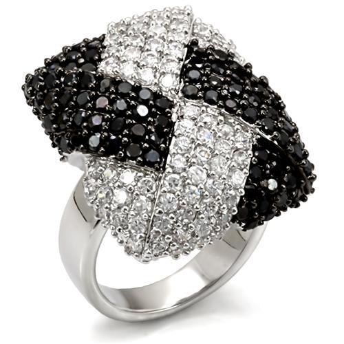 LO1587 - Rhodium + Ruthenium Brass Ring with AAA Grade CZ  in Black Diamond Alamode