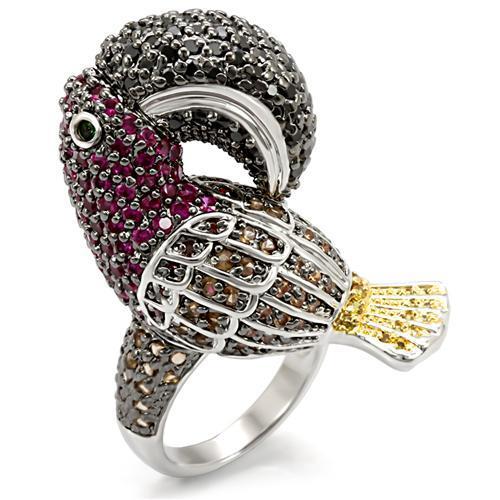 LO1592 - Rhodium+Gold+ Ruthenium Brass Ring with AAA Grade CZ  in Multi Color Alamode
