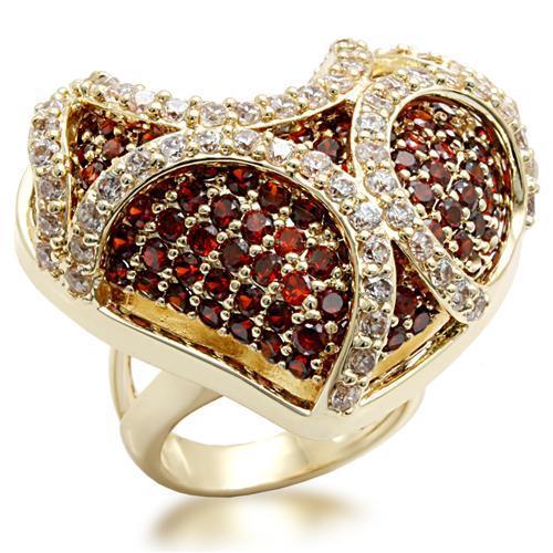 LO1597 - Imitation Gold Brass Ring with AAA Grade CZ  in Garnet Alamode