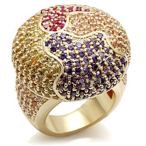 LO1598 - Imitation Gold Brass Ring with AAA Grade CZ  in Multi Color-0