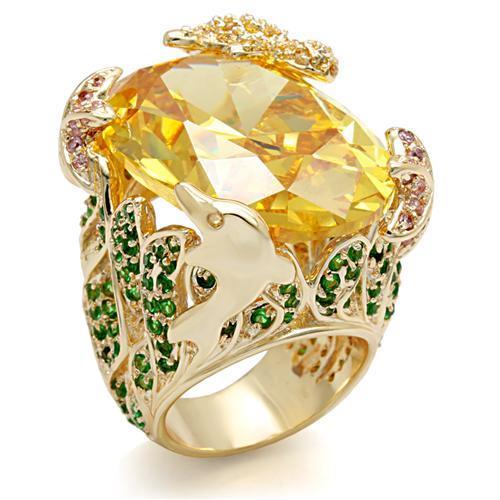 LO1599 - Imitation Gold Brass Ring with AAA Grade CZ  in Topaz Alamode