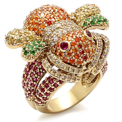 LO1603 - Imitation Gold Brass Ring with Synthetic Corundum in Ruby Alamode