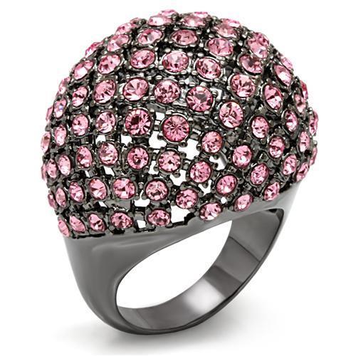 LO1615 - TIN Cobalt Black Brass Ring with Top Grade Crystal  in Light Rose Alamode