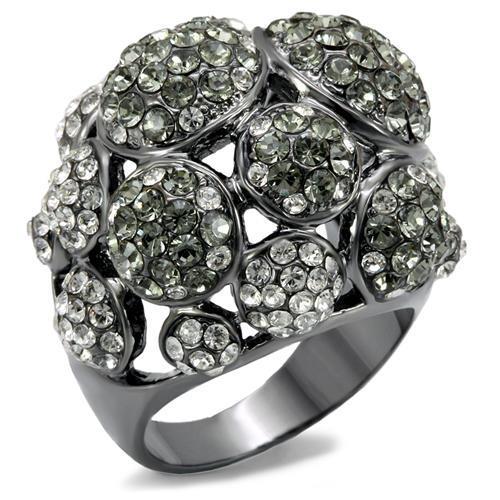 LO1672 - TIN Cobalt Black Brass Ring with Top Grade Crystal  in Black Diamond Alamode