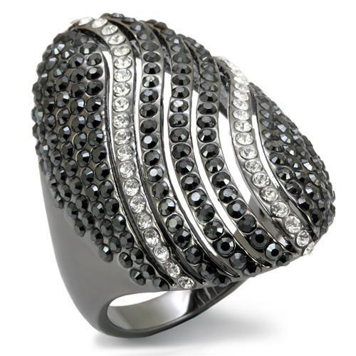 LO1674 - TIN Cobalt Black Brass Ring with Top Grade Crystal  in Jet-0