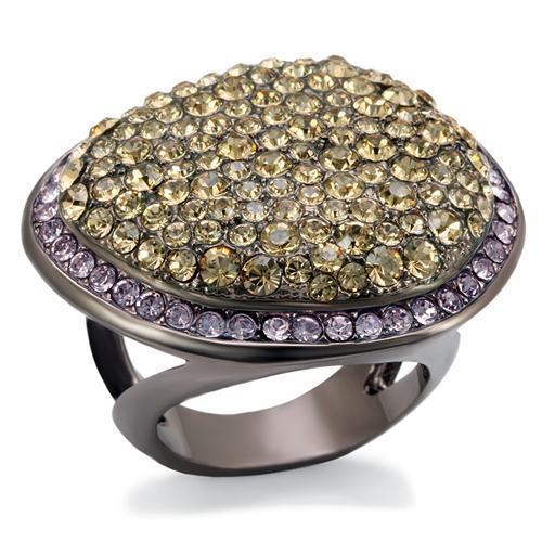 LO1694 - Chocolate Gold Brass Ring with Top Grade Crystal  in Multi Color-0