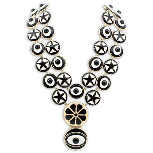 LO1861 - Gold Brass Necklace with Synthetic Synthetic Stone in Jet Alamode