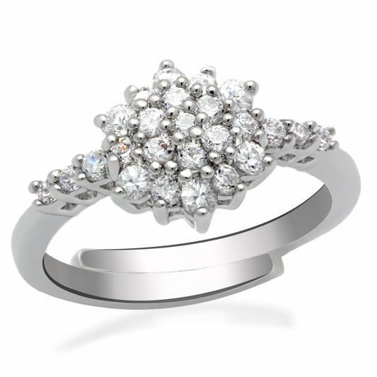 LO2052 - Rhodium Brass Ring with AAA Grade CZ  in Clear-0