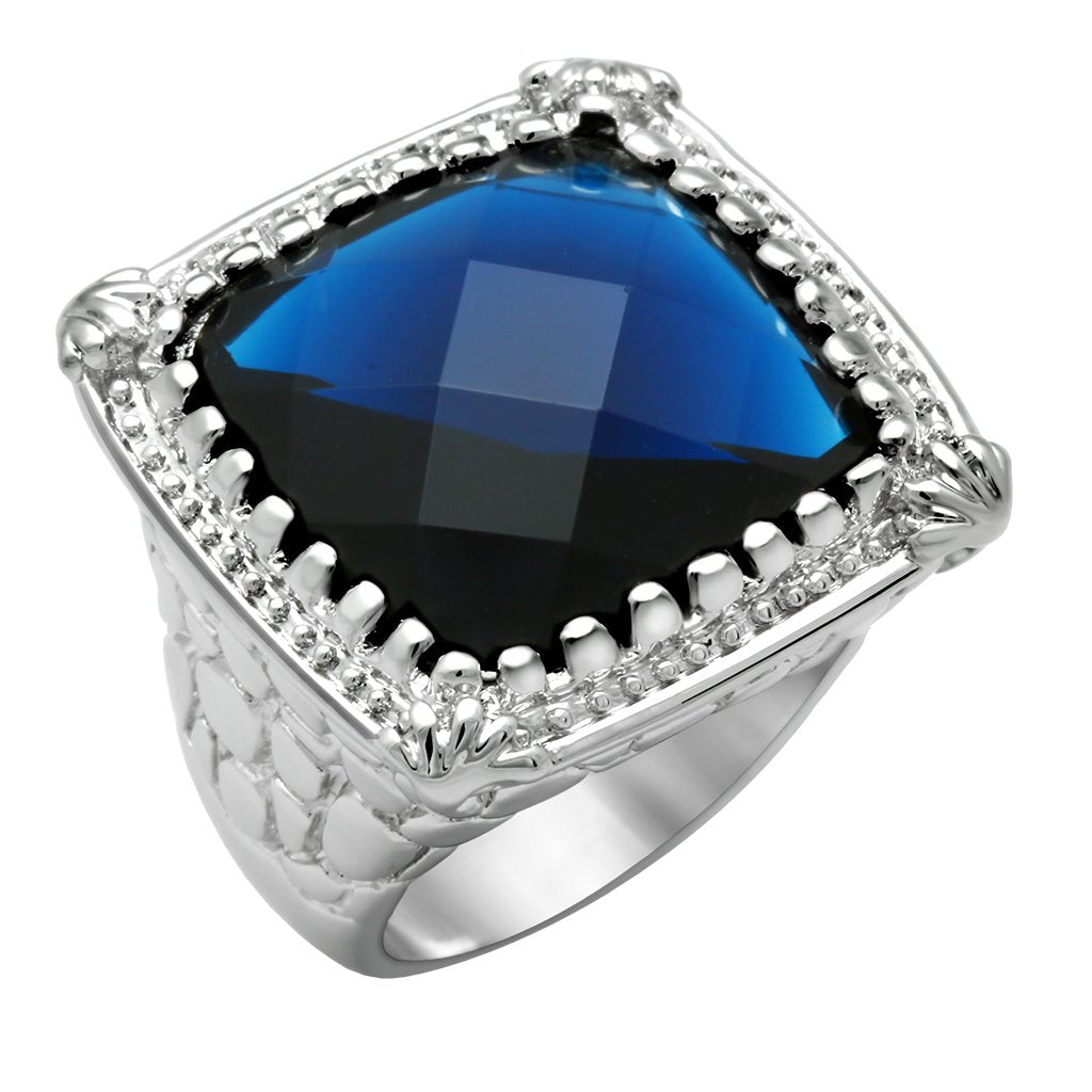 LO2089 - Rhodium Brass Ring with Synthetic Cat Eye in Montana Alamode