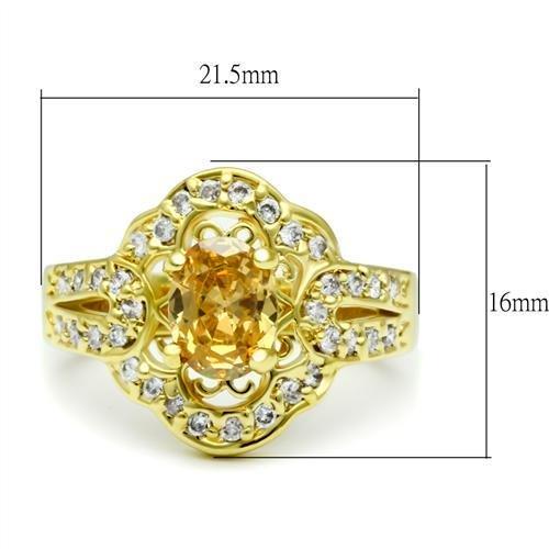 LO2100 - Gold Brass Ring with AAA Grade CZ  in Champagne-1
