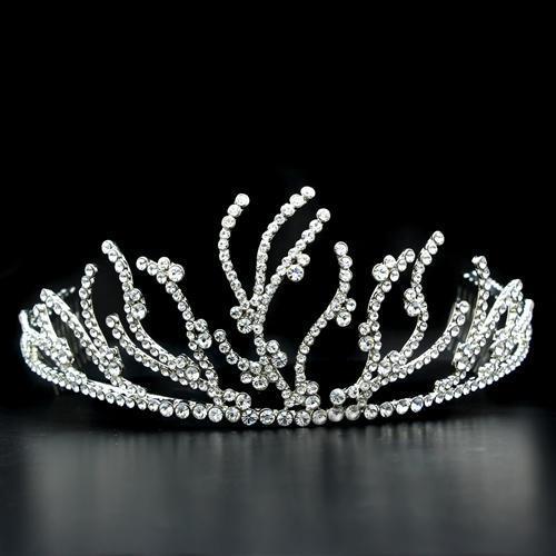 LO2117 - Imitation Rhodium Brass Tiaras & Hair Clip with Top Grade Crystal  in Clear-0
