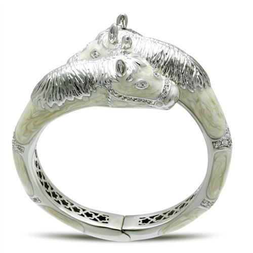 LO2266 - Rhodium Brass Bangle with AAA Grade CZ  in Clear-0