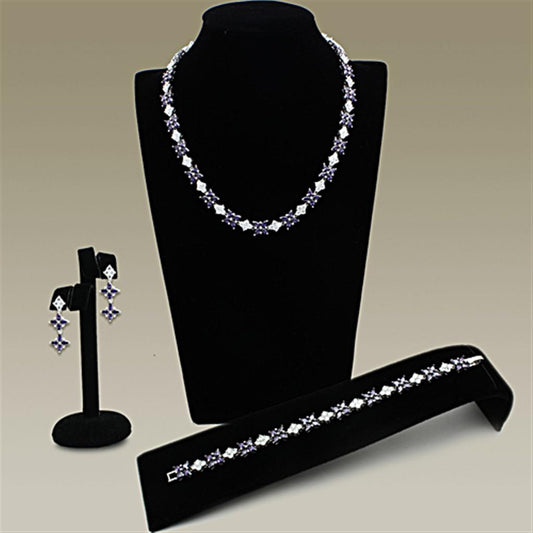 LO2324 - Rhodium Brass Jewelry Sets with AAA Grade CZ  in Amethyst-0