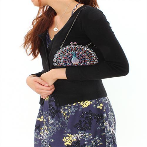 LO2370 - Ruthenium White Metal Clutch with Top Grade Crystal  in Multi Color-3