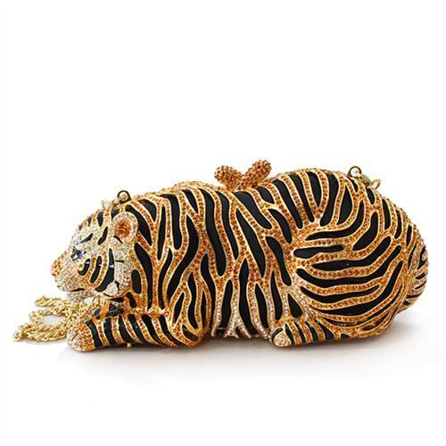 LO2371 - Gold White Metal Clutch with Top Grade Crystal  in Multi Color-0