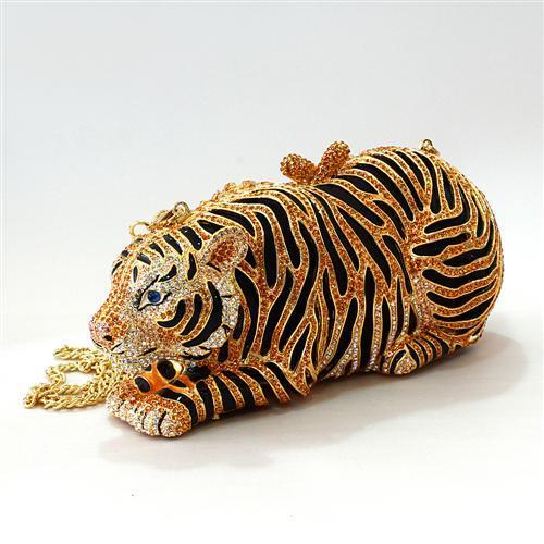 LO2371 - Gold White Metal Clutch with Top Grade Crystal  in Multi Color-1