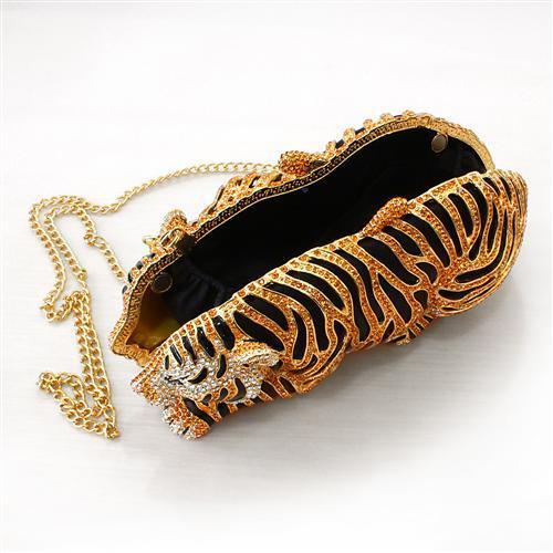 LO2371 - Gold White Metal Clutch with Top Grade Crystal  in Multi Color-2