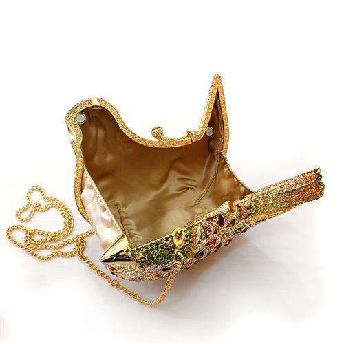 LO2378 - Gold White Metal Clutch with Top Grade Crystal  in Multi Color-2