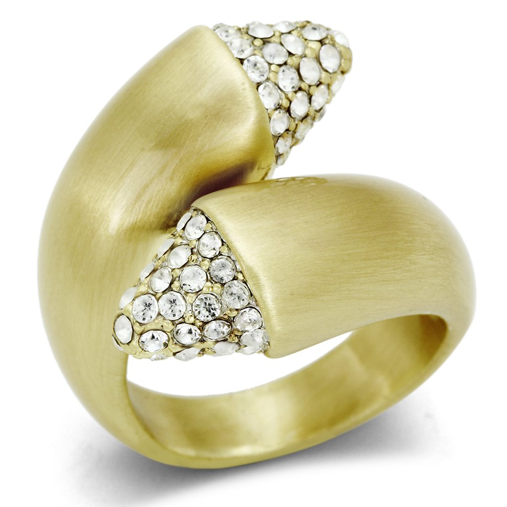 LO2466 - Gold & Brush Brass Ring with Top Grade Crystal  in Clear-0
