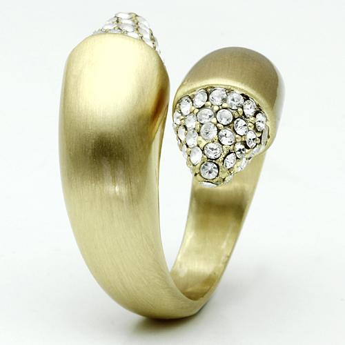 LO2466 - Gold & Brush Brass Ring with Top Grade Crystal  in Clear-2