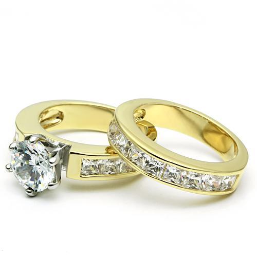 LO2603 - Gold+Rhodium Brass Ring with AAA Grade CZ  in Clear Alamode