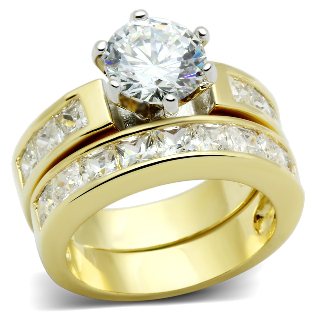 LO2603 - Gold+Rhodium Brass Ring with AAA Grade CZ  in Clear Alamode