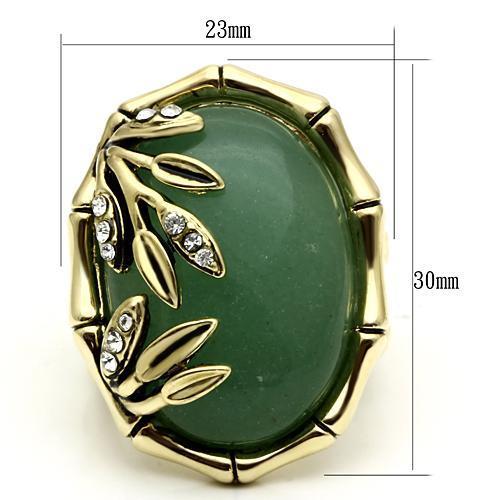LO2609 - Gold Brass Ring with Semi-Precious Jade in Emerald Alamode