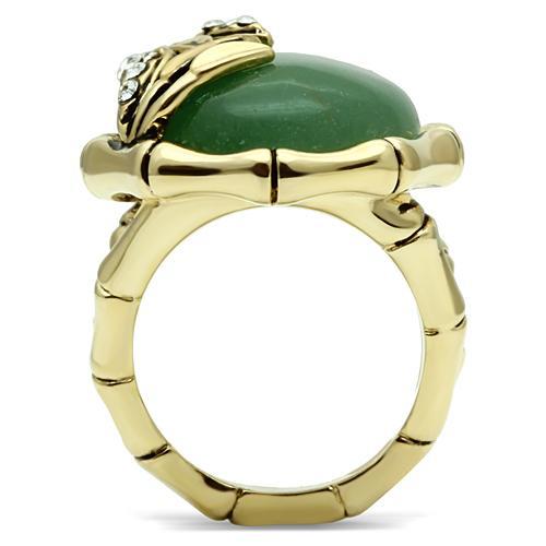 LO2609 - Gold Brass Ring with Semi-Precious Jade in Emerald Alamode
