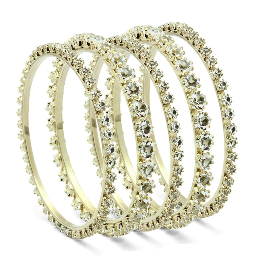 LO2617 - Gold Brass Bangle with Top Grade Crystal  in Clear Alamode