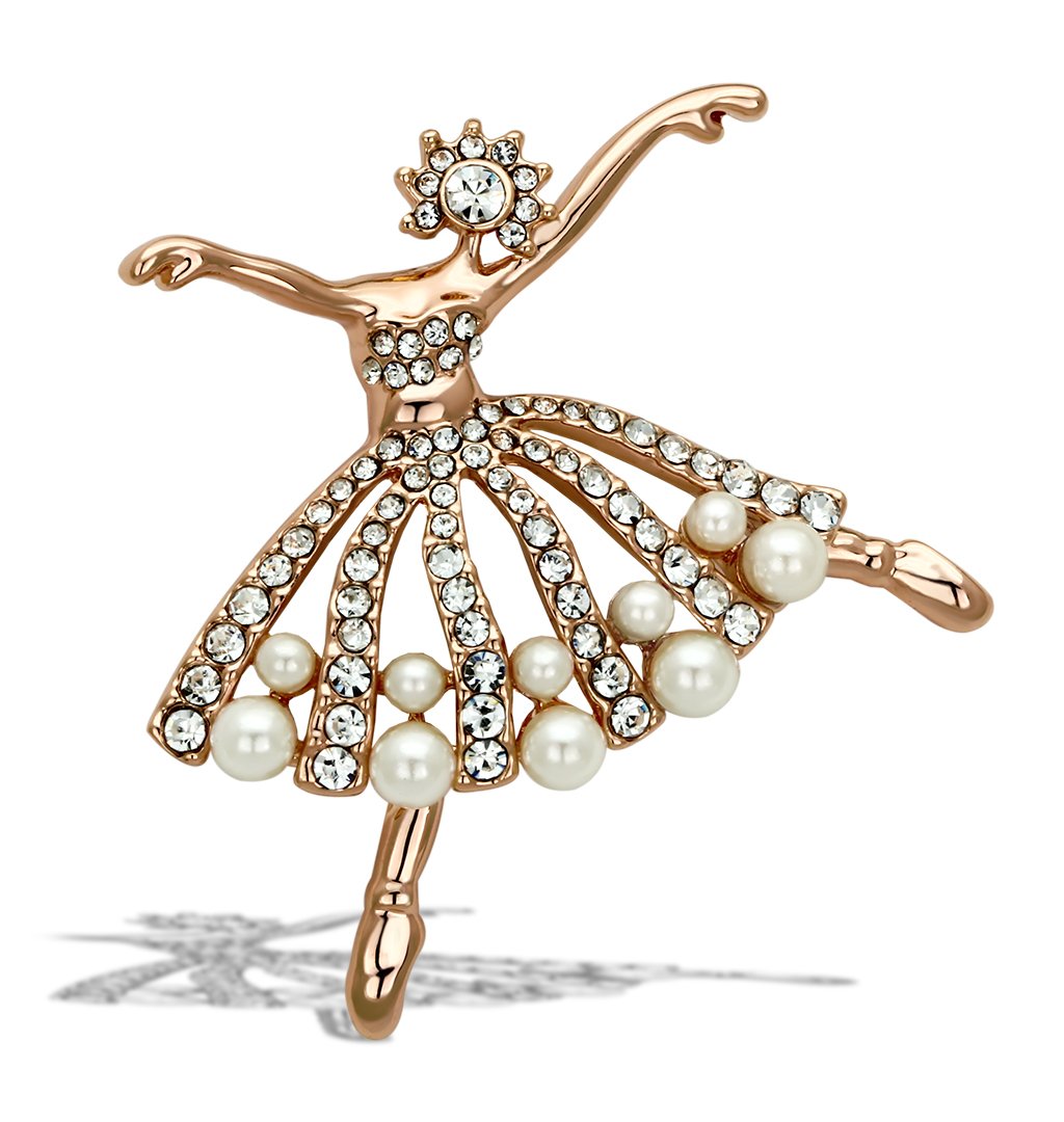 LO2802 - Flash Rose Gold White Metal Brooches with Synthetic Pearl in White-0