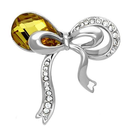 LO2846 - Imitation Rhodium White Metal Brooches with Synthetic Glass Bead in Topaz Alamode