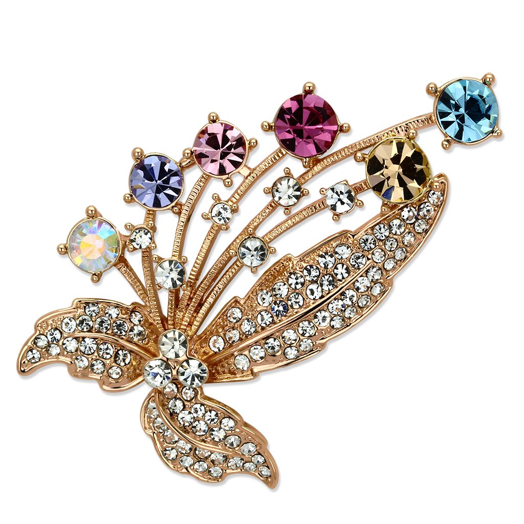 LO2922 - Flash Rose Gold White Metal Brooches with Top Grade Crystal  in Multi Color Alamode