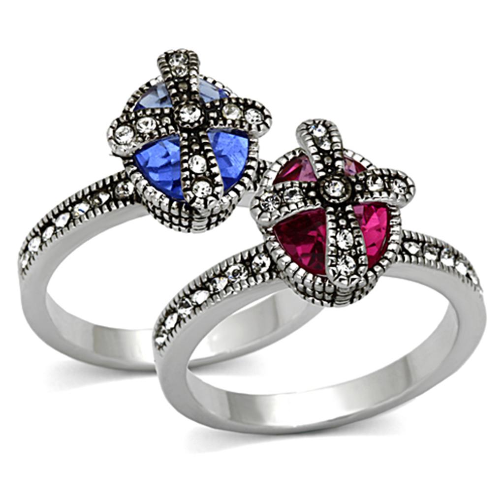 LO2997 - Rhodium Brass Ring with Synthetic Synthetic Glass in Multi Color-0