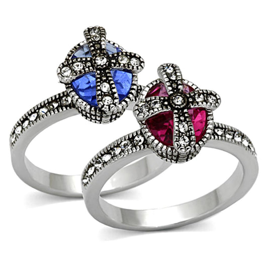 LO2997 - Rhodium Brass Ring with Synthetic Synthetic Glass in Multi Color-0