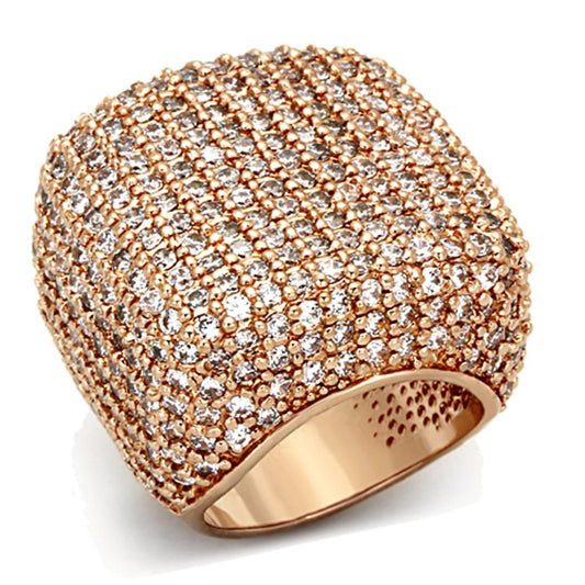 LO3038 - Rose Gold Brass Ring with AAA Grade CZ  in Clear-0