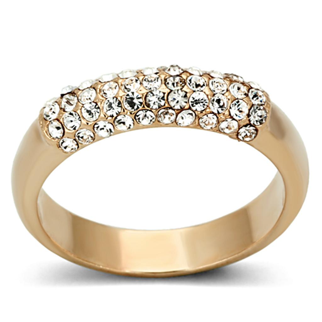 LO3069 - Rose Gold Brass Ring with Top Grade Crystal  in Clear Alamode
