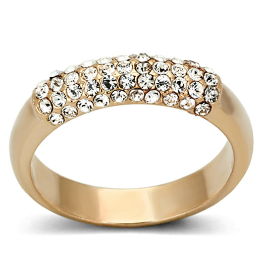 LO3069 - Rose Gold Brass Ring with Top Grade Crystal  in Clear Alamode