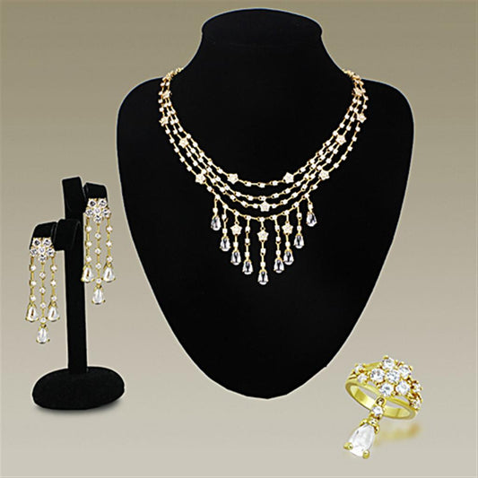 LO3077 - Gold Brass Jewelry Sets with AAA Grade CZ  in Clear Alamode