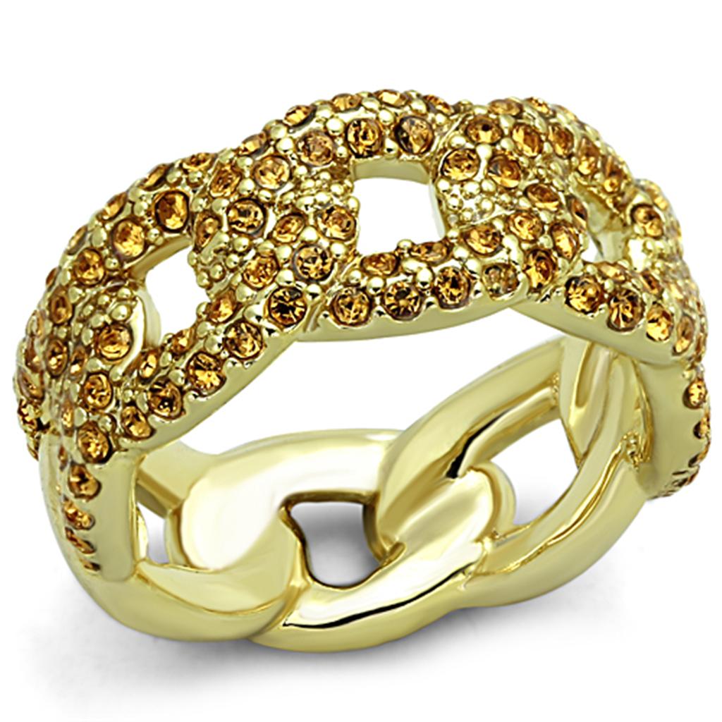 LO3216 - Gold Brass Ring with Top Grade Crystal  in Smoked Quartz Alamode