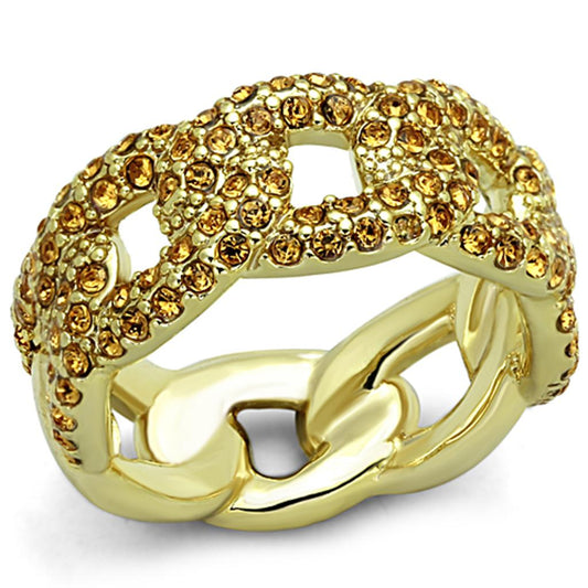 LO3216 - Gold Brass Ring with Top Grade Crystal  in Smoked Quartz Alamode