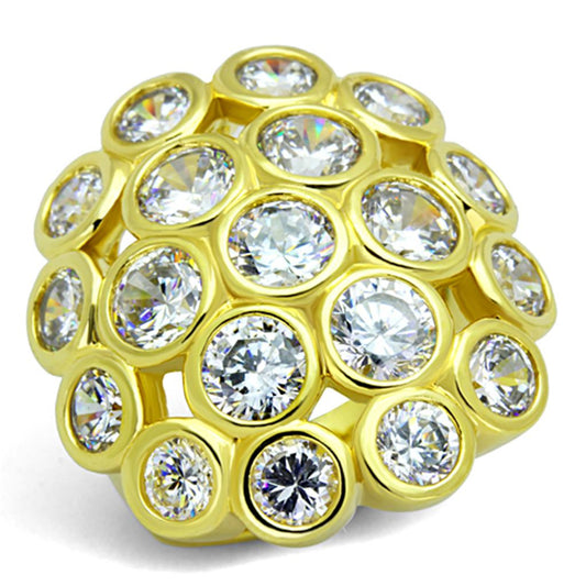 LO3250 - Gold Brass Ring with AAA Grade CZ  in Clear-0