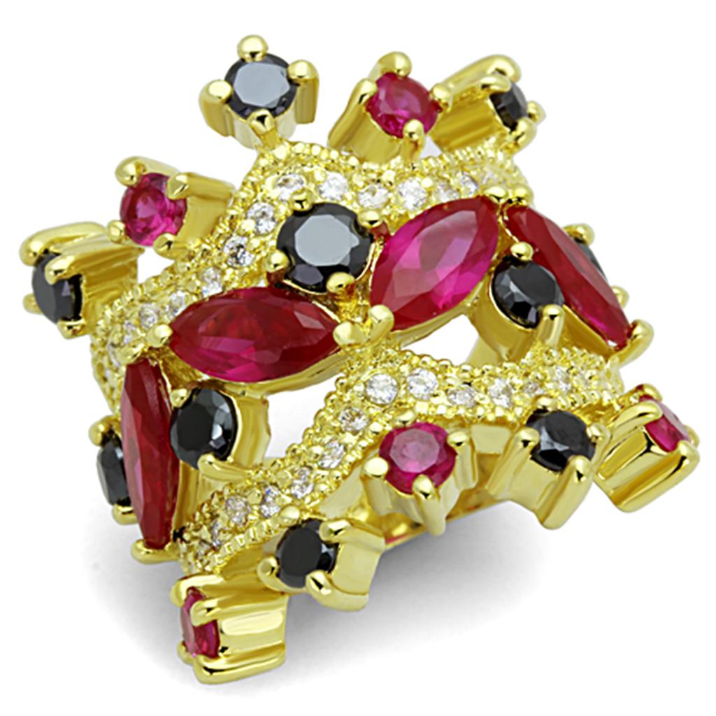 LO3252 - Gold Brass Ring with AAA Grade CZ  in Multi Color Alamode