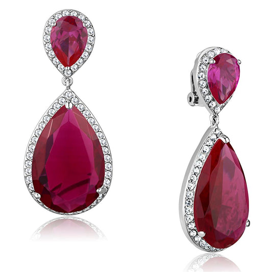 LO3296 - Rhodium Brass Earrings with AAA Grade CZ  in Ruby-0