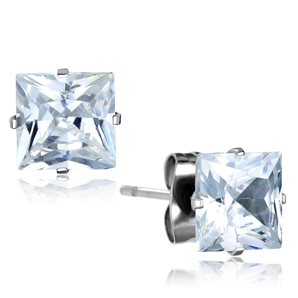 LO3315 - High polished (no plating) Stainless Steel Earrings with AAA Grade CZ  in Clear Alamode