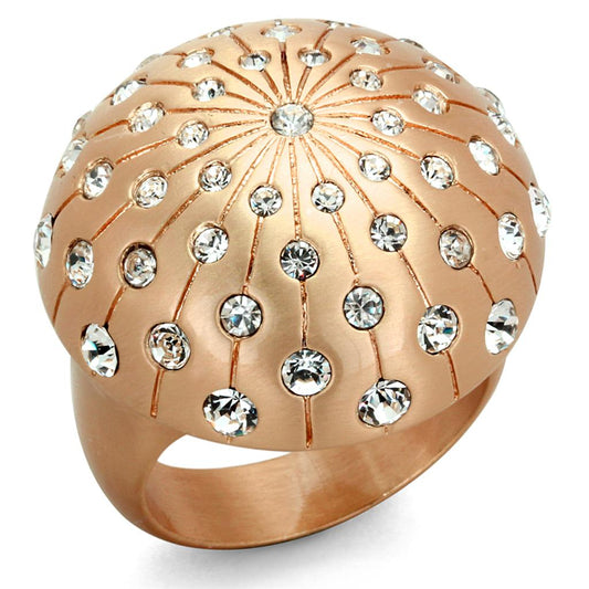 LO3514 - Rose Gold Brass Ring with Top Grade Crystal  in Clear Alamode