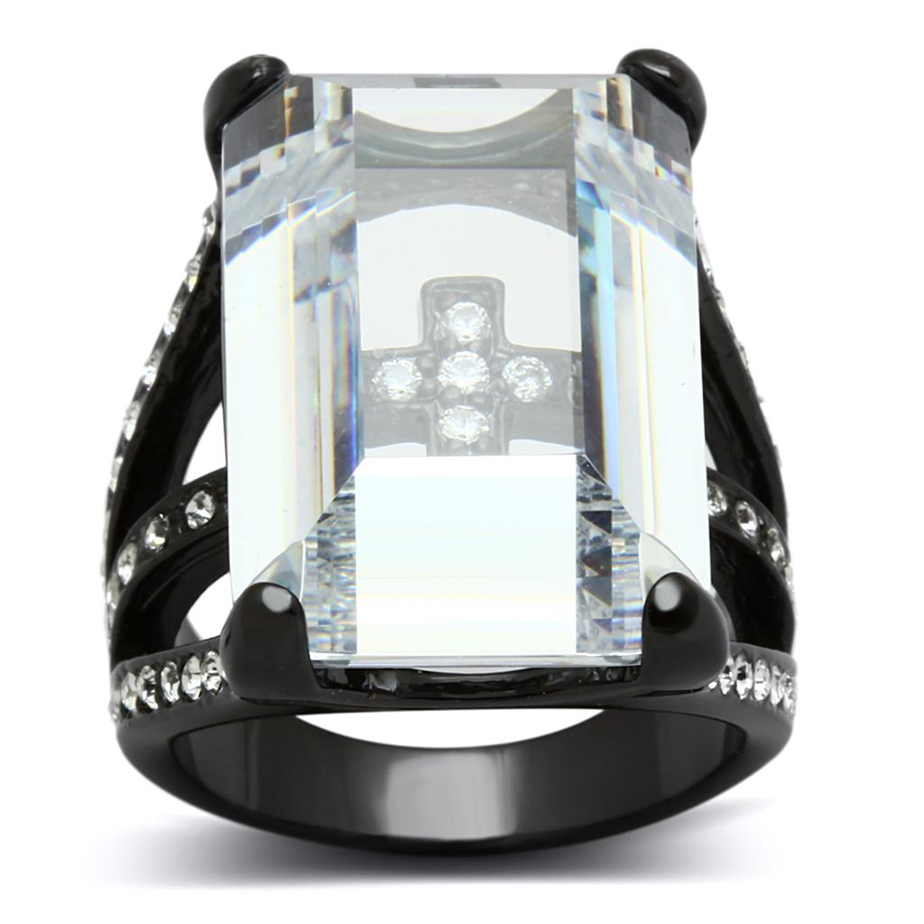 LO3593 - TIN Cobalt Black Brass Ring with AAA Grade CZ  in Clear Alamode