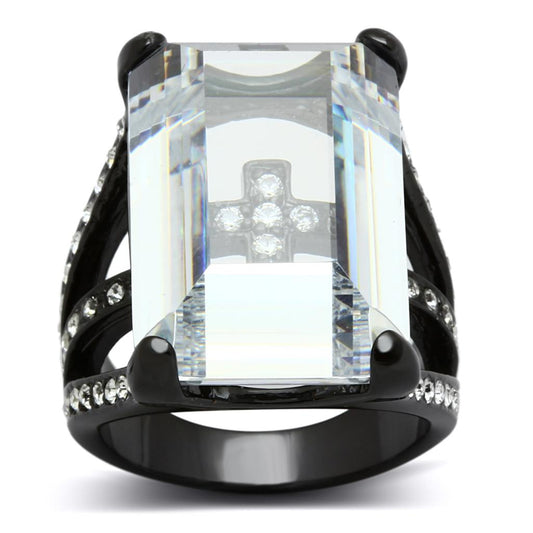 LO3593 - TIN Cobalt Black Brass Ring with AAA Grade CZ  in Clear Alamode