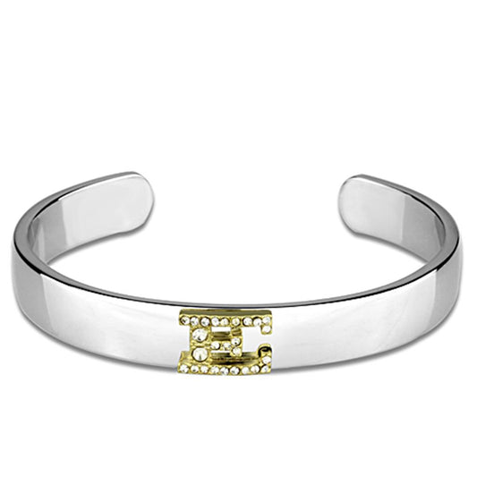 LO3615 - Reverse Two-Tone White Metal Bangle with Top Grade Crystal  in Clear-0