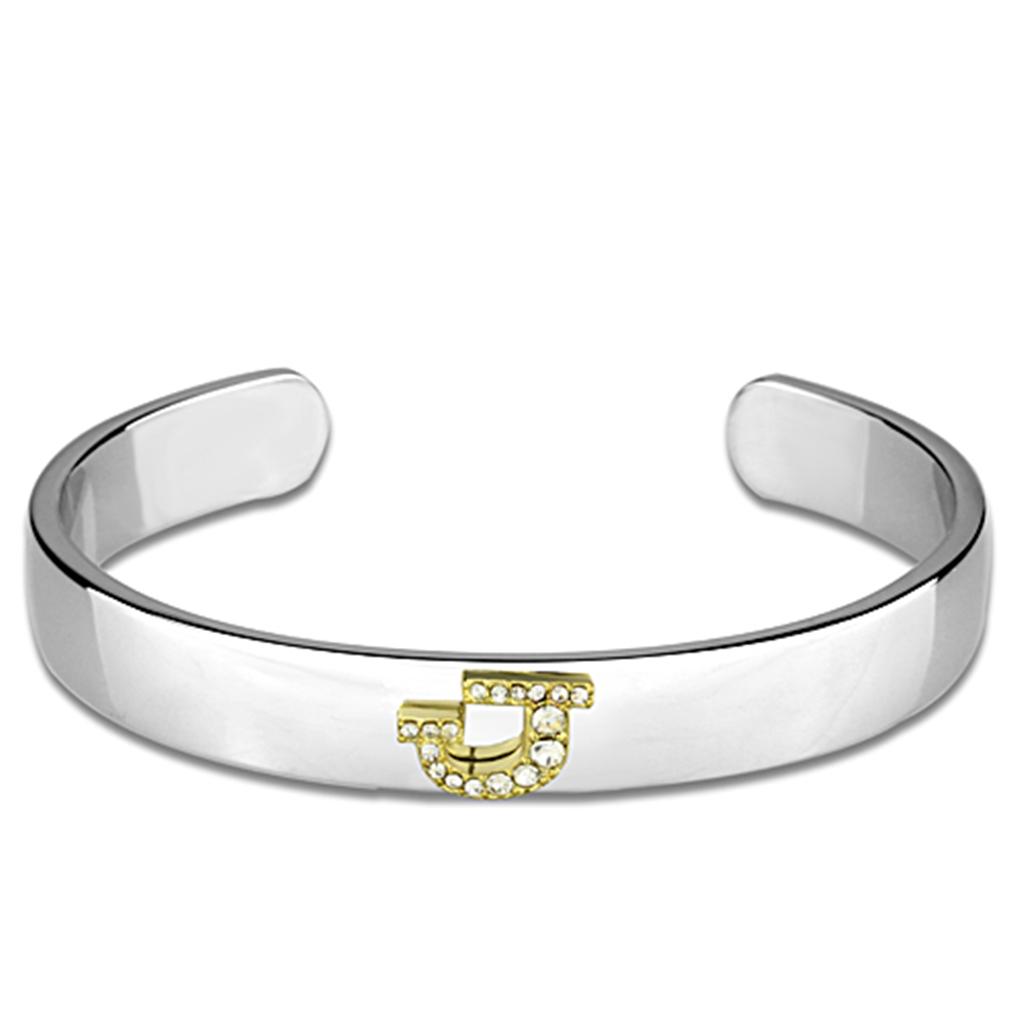 LO3620 - Reverse Two-Tone White Metal Bangle with Top Grade Crystal  in Clear-0