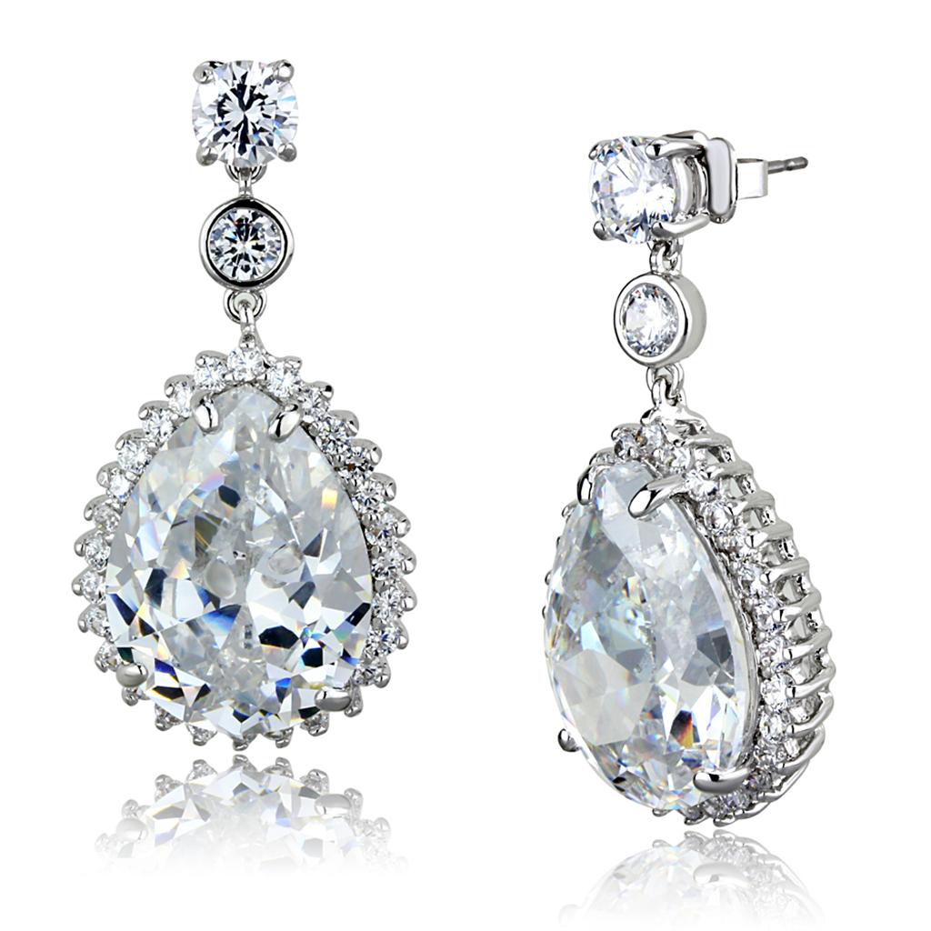 LO3765 - Rhodium Brass Earrings with AAA Grade CZ  in Clear-0